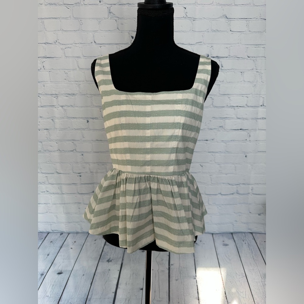 NWT Avec Les Filles Stripe Corset Peplum Top - Mint Green & White (Size Medium)